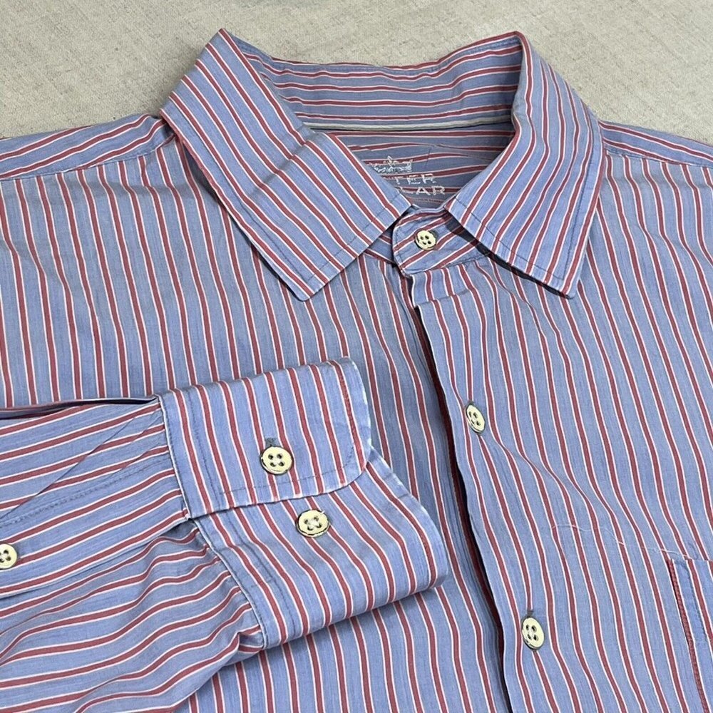Peter Millar Seaside Collection Button Up Men's Sz L Blue Pink‎ Striped Shirt